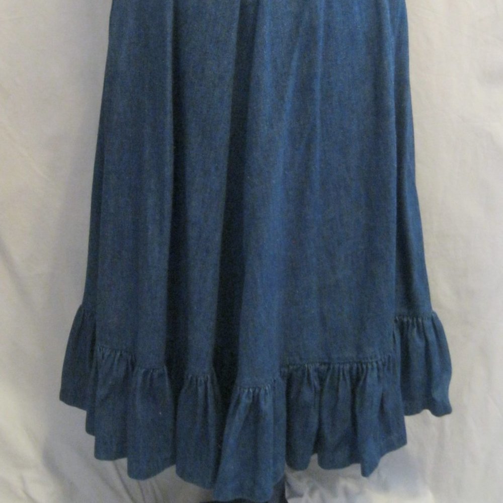 Vintage 80s Preppy DENIM Prairie Skirt Liz Claiborne Cottagecore SM - Picture 2 of 6
